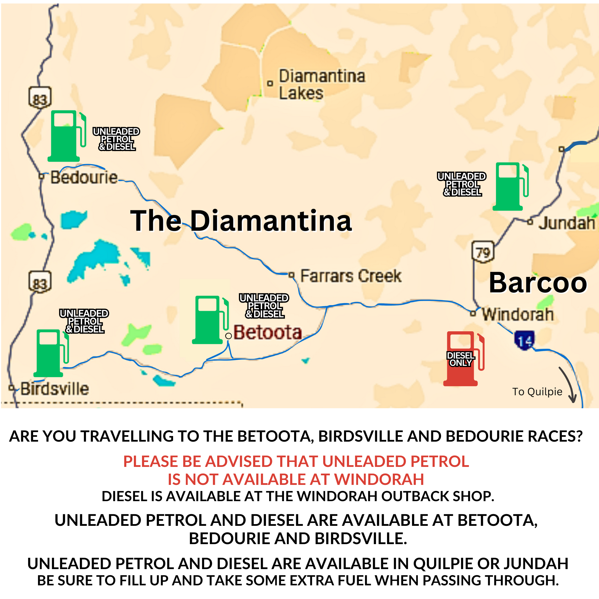 Travelling in the diamantina fuel map